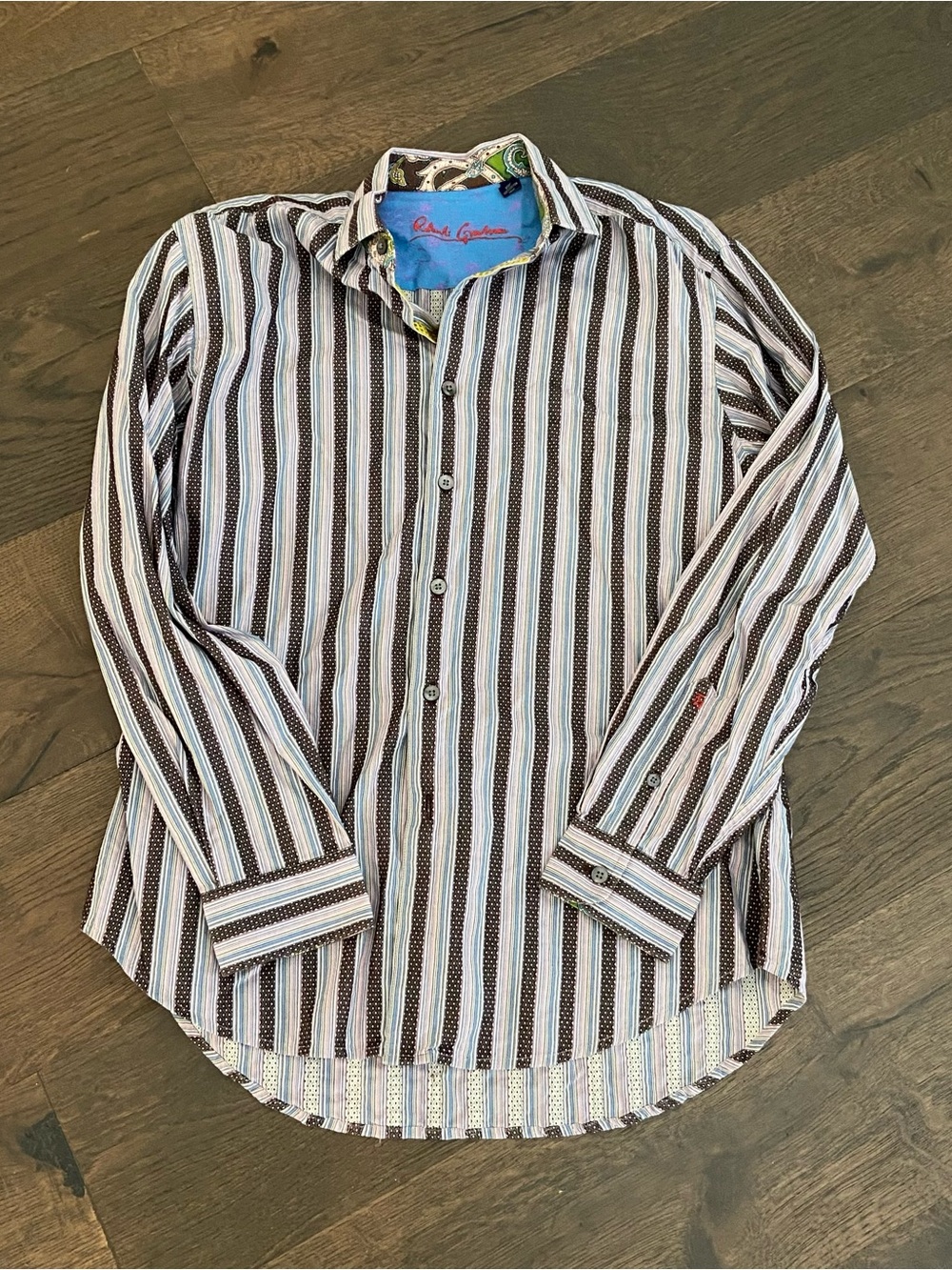 ROBERT GRAHAM Men's Shirt Striped Embroidered Button Down Shirt Large